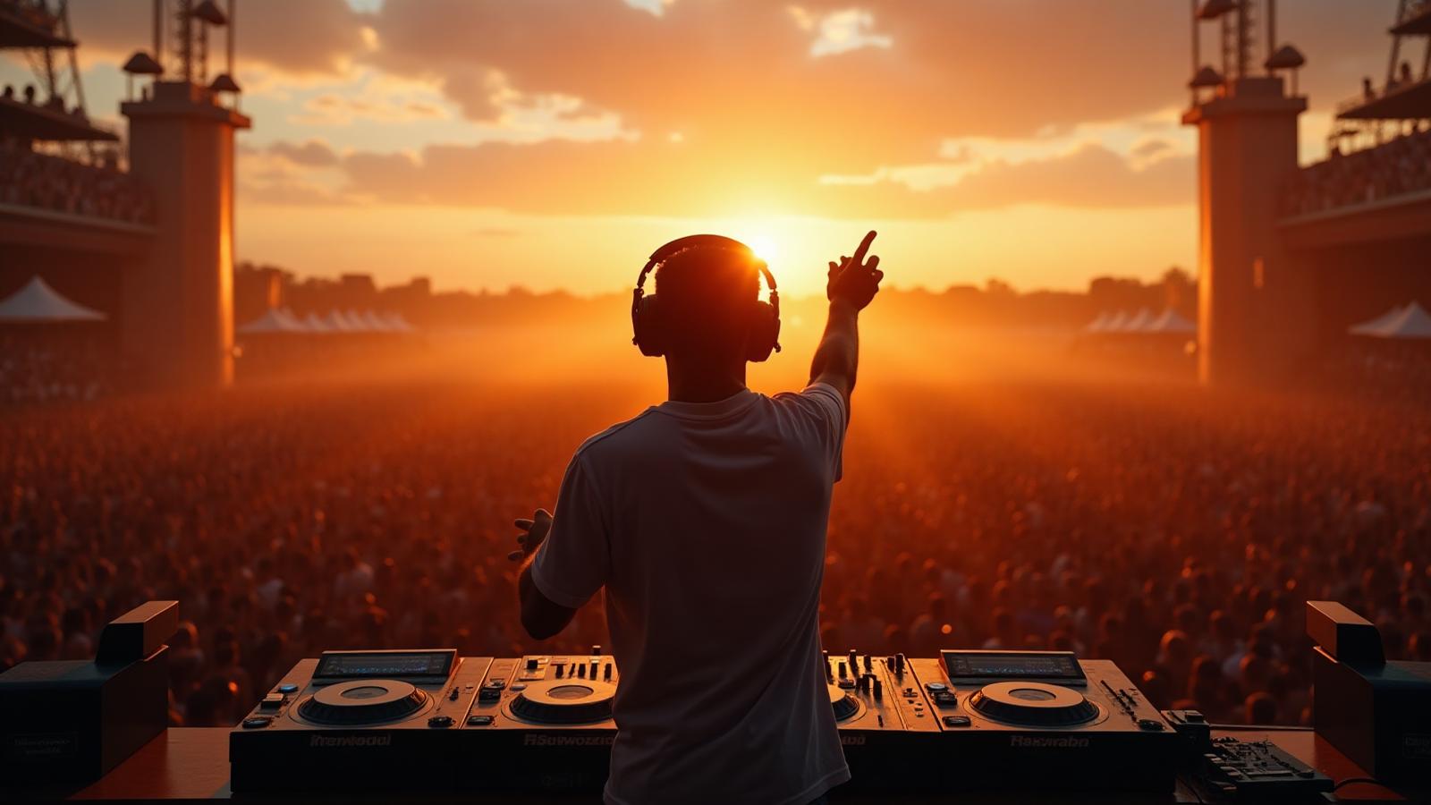 Country EDM DJ performing at festival with crowd singing country lyrics